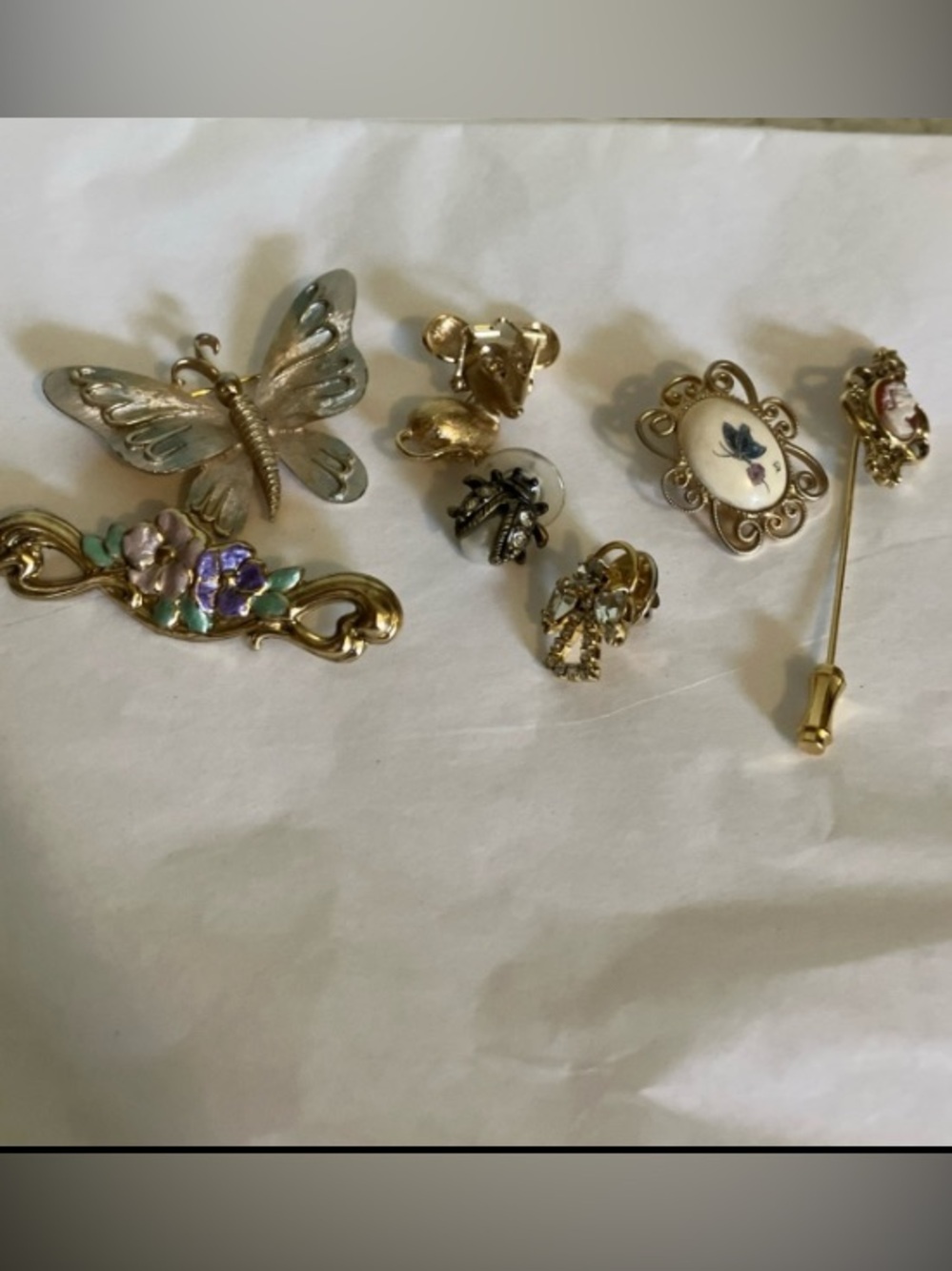 Seven Scarf Pins Gold Tone Small To Medium Colorful Fashion Jewelry Vintage